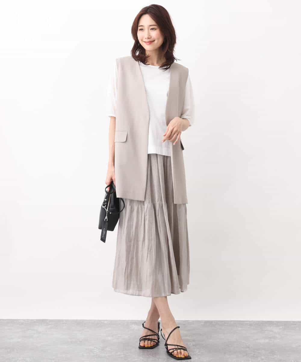 FKJGV58210 MK MICHEL KLEIN(MK ミッシェルクラン) ノーカラージレベスト/UVカット/接触冷感/セットアップ対応/洗える ダークグレー