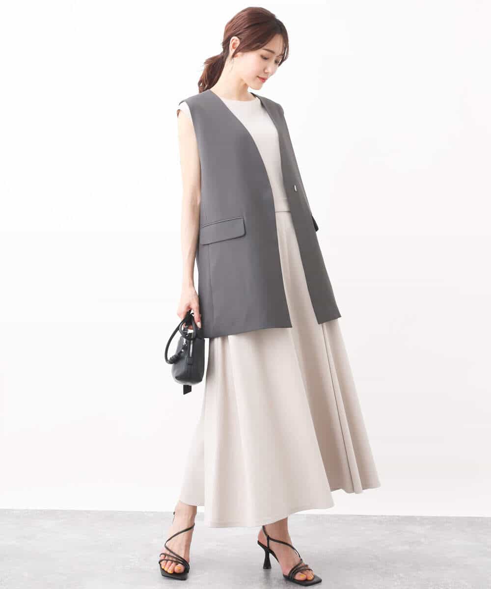 FKJGV58210 MK MICHEL KLEIN(MK ミッシェルクラン) ノーカラージレベスト/UVカット/接触冷感/セットアップ対応/洗える ダークグレー