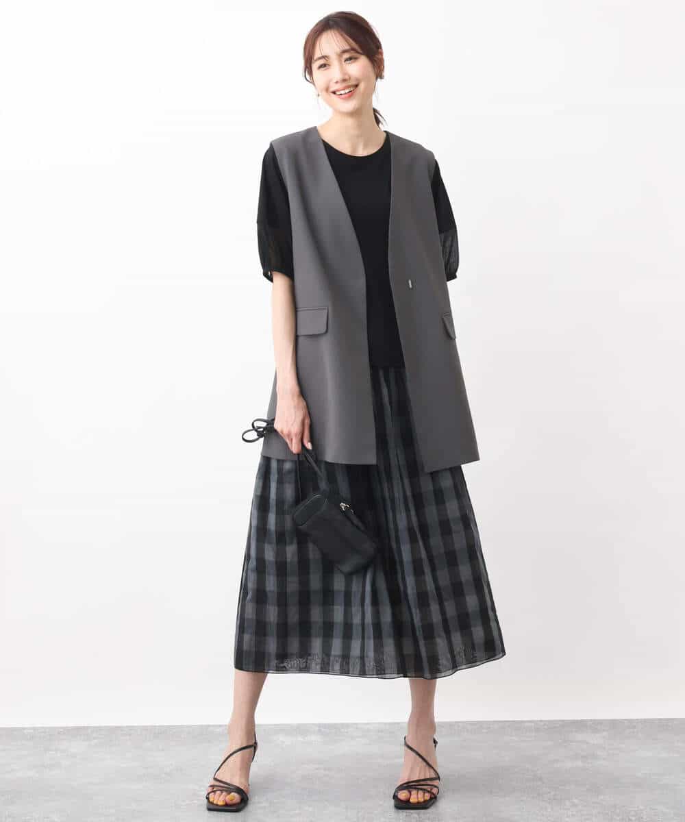 FKJGV58210 MK MICHEL KLEIN(MK ミッシェルクラン) ノーカラージレベスト/UVカット/接触冷感/セットアップ対応/洗える ダークグレー