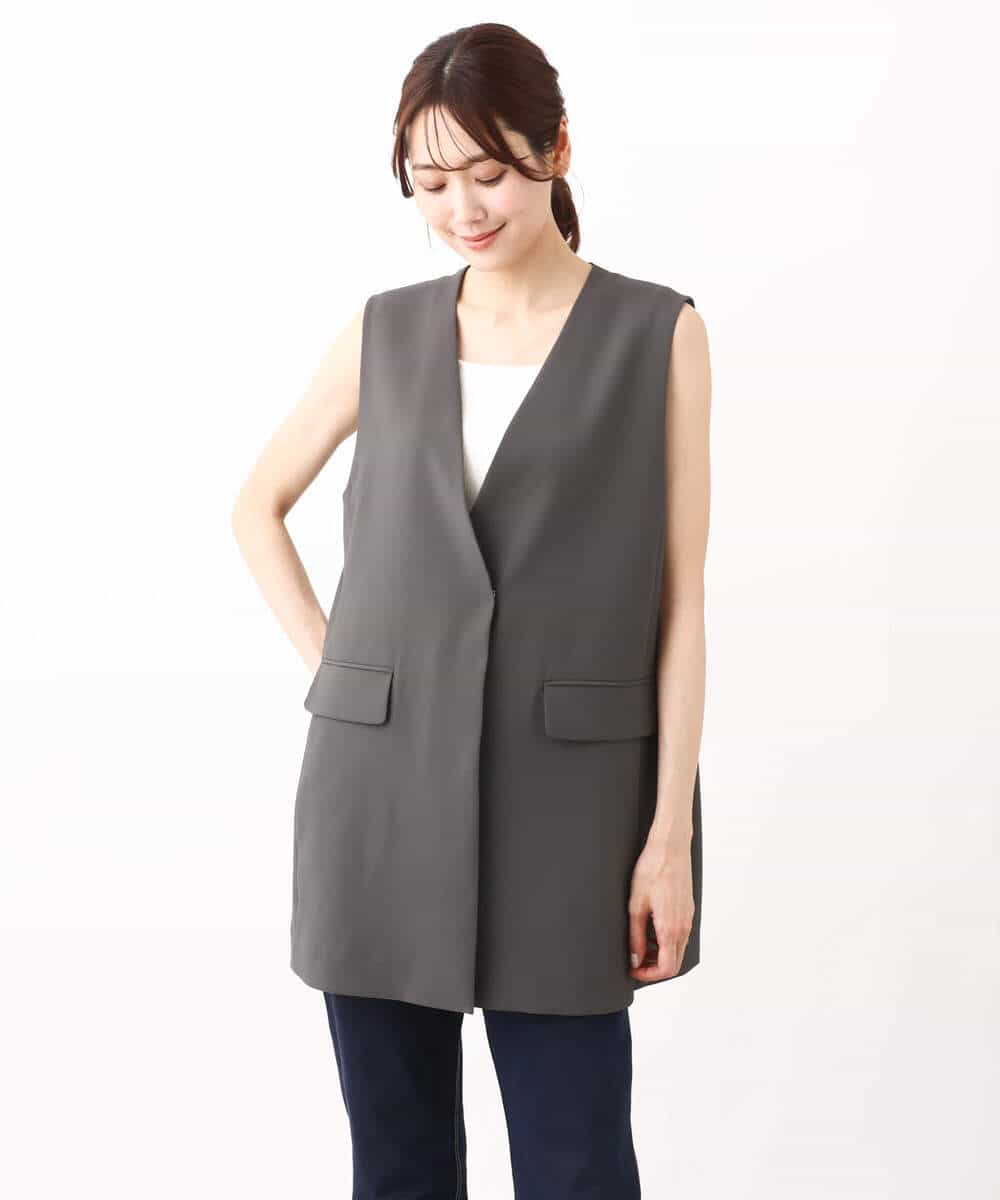 FKJGV58210 MK MICHEL KLEIN(MK ミッシェルクラン) ノーカラージレベスト/UVカット/接触冷感/セットアップ対応/洗える ダークグレー