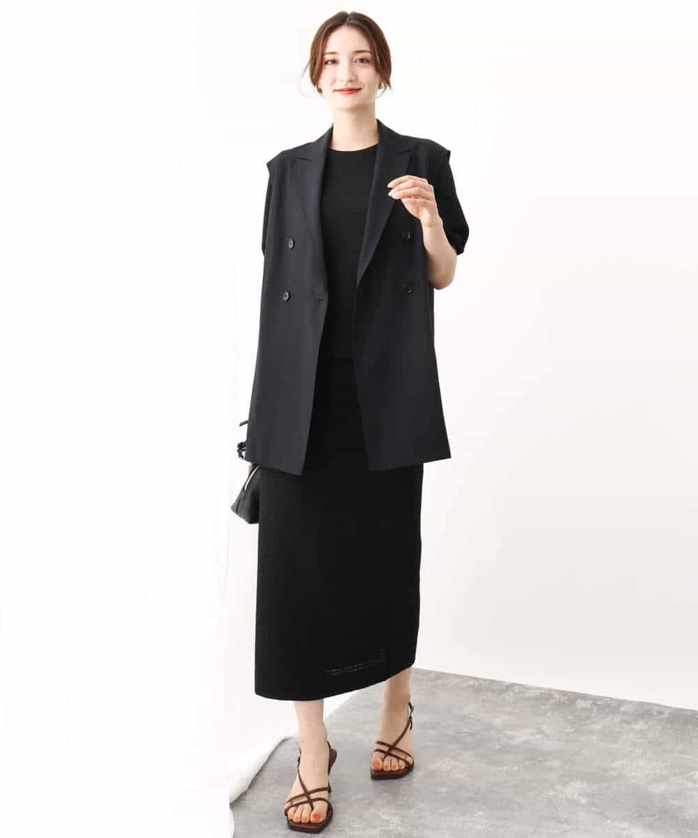 FKJIV10210 MK MICHEL KLEIN(MK ミッシェルクラン) ダブルブレストジレベスト/洗える ブラック