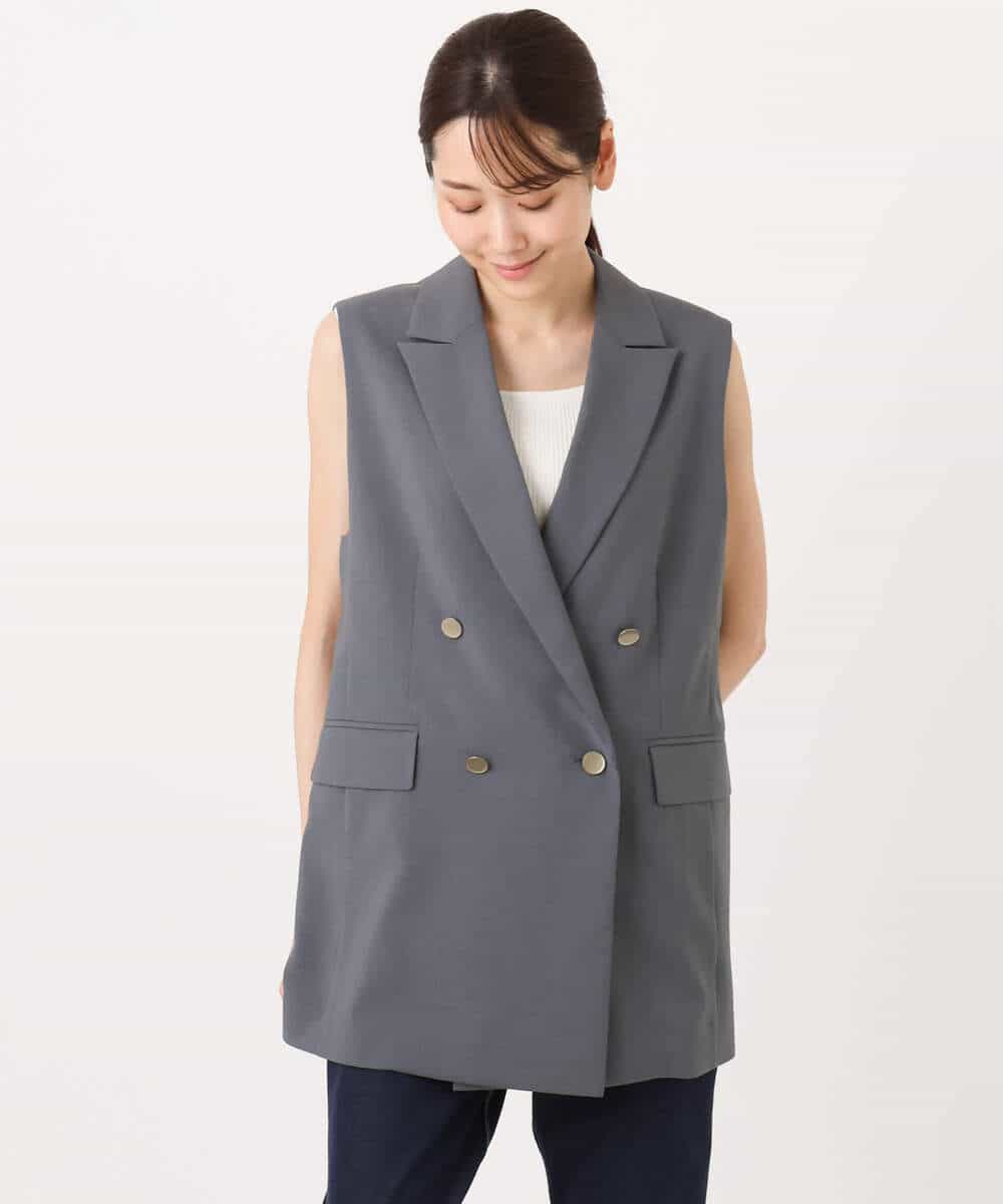 FKJJA80200 MK MICHEL KLEIN(MK ミッシェルクラン) ダブルブレストジレ/洗える グレー