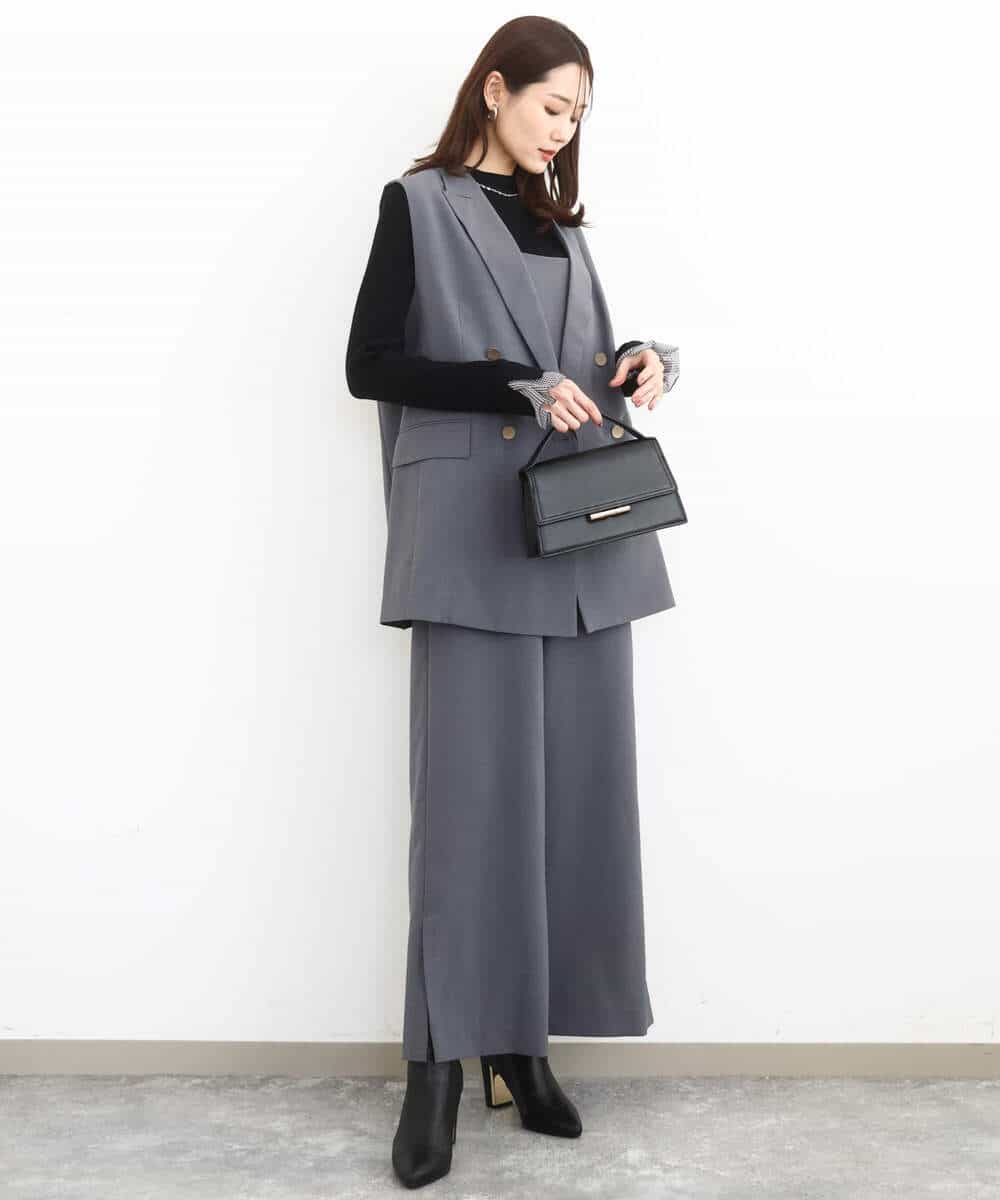 FKJJA80200 MK MICHEL KLEIN(MK ミッシェルクラン) ダブルブレストジレ/洗える グレー