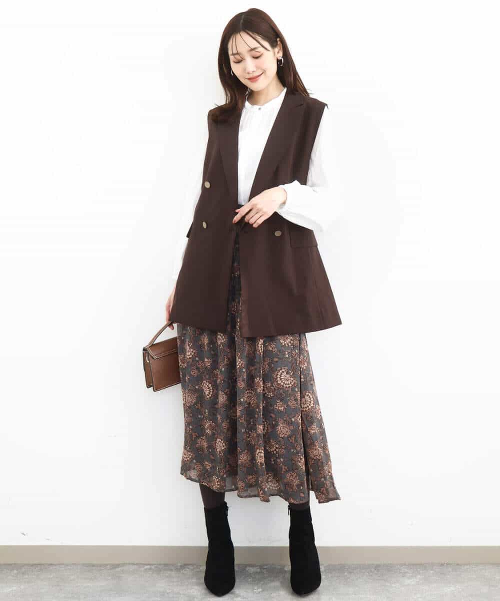 FKJJA80200 MK MICHEL KLEIN(MK ミッシェルクラン) ダブルブレストジレ/洗える グレー