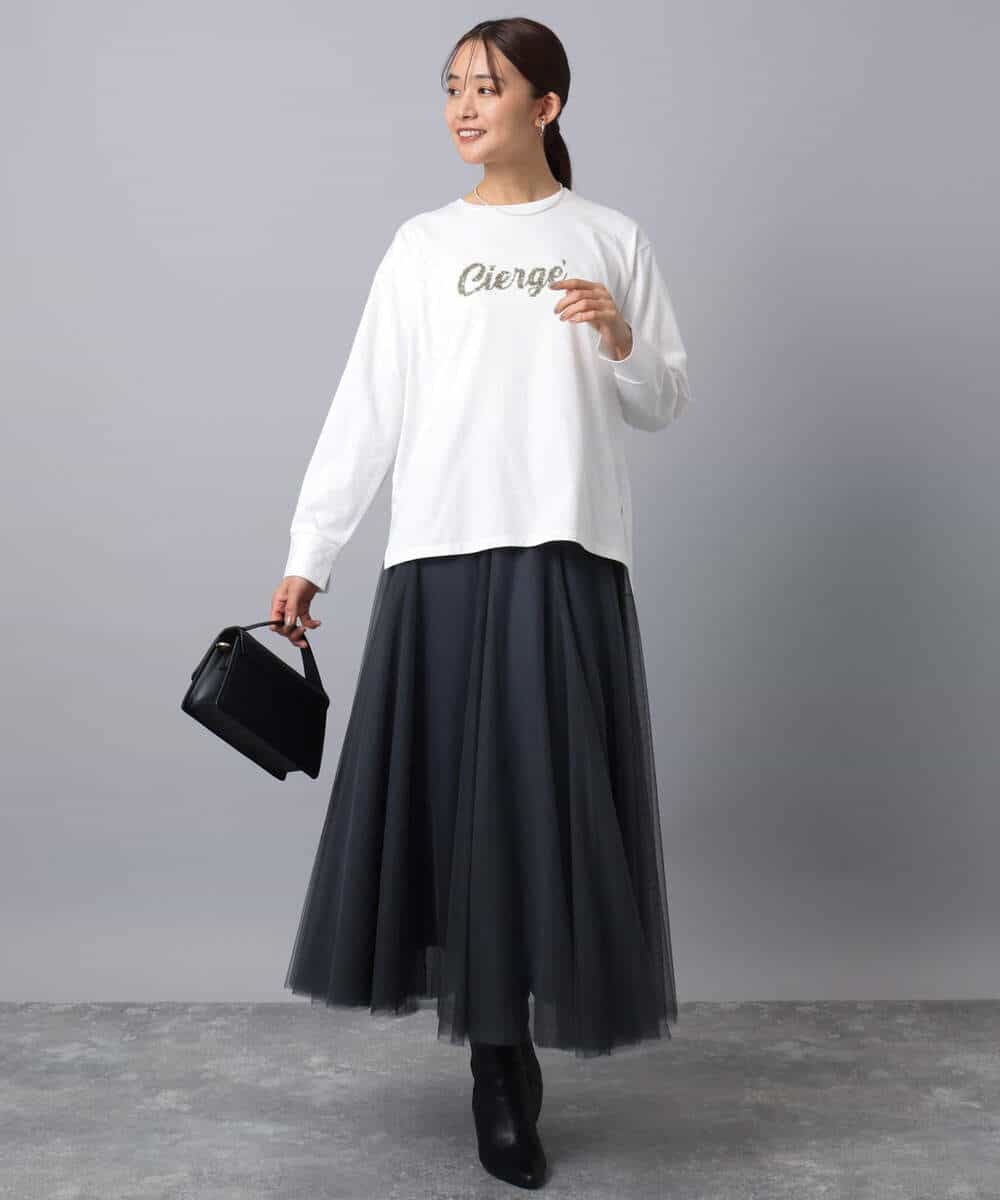 FKKAD31110 MK MICHEL KLEIN(MK ミッシェルクラン) 刺繍ロゴデザイン コットンロンT/洗える ネイビー