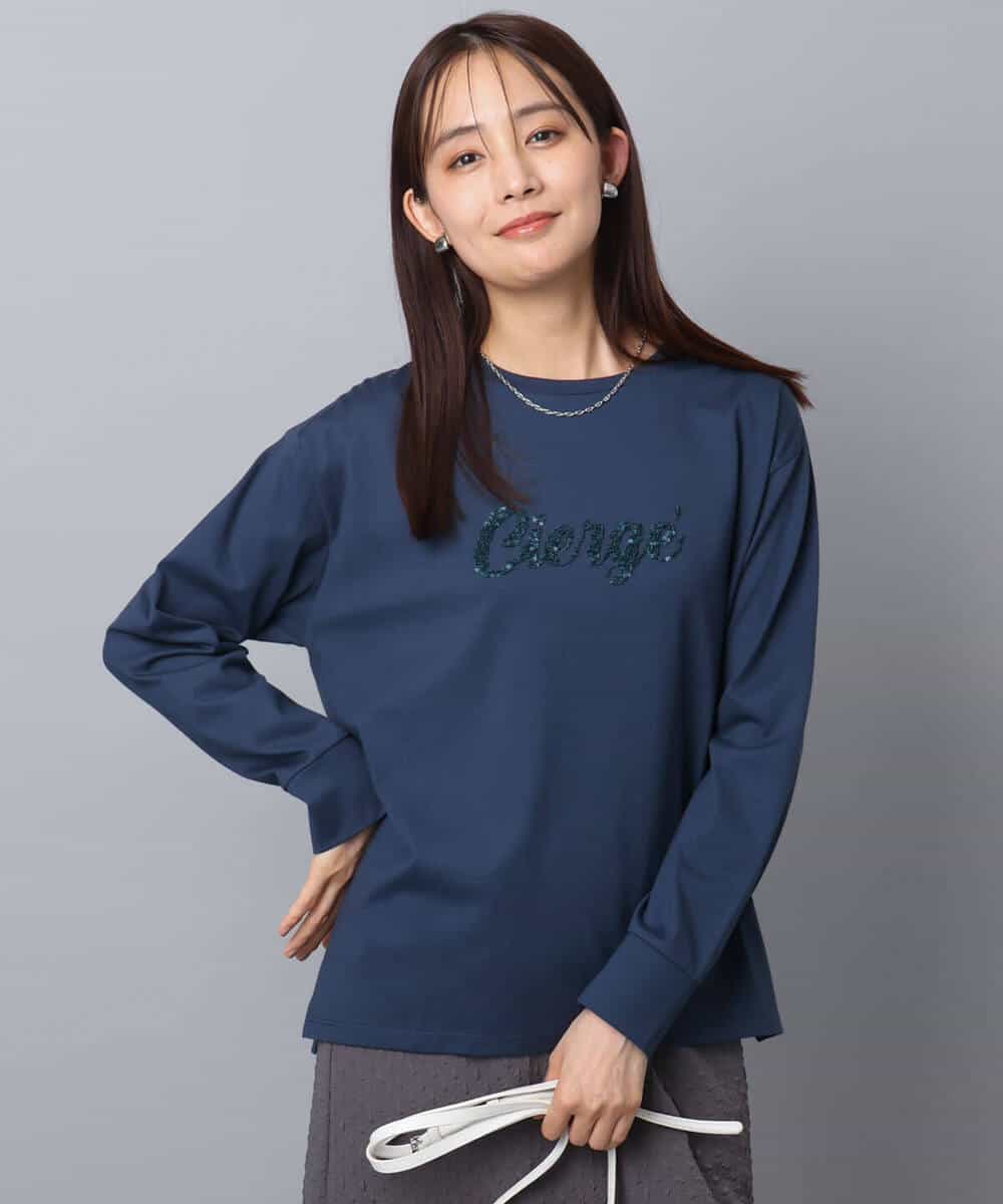 FKKAD31110 MK MICHEL KLEIN(MK ミッシェルクラン) 刺繍ロゴデザイン コットンロンT/洗える ネイビー
