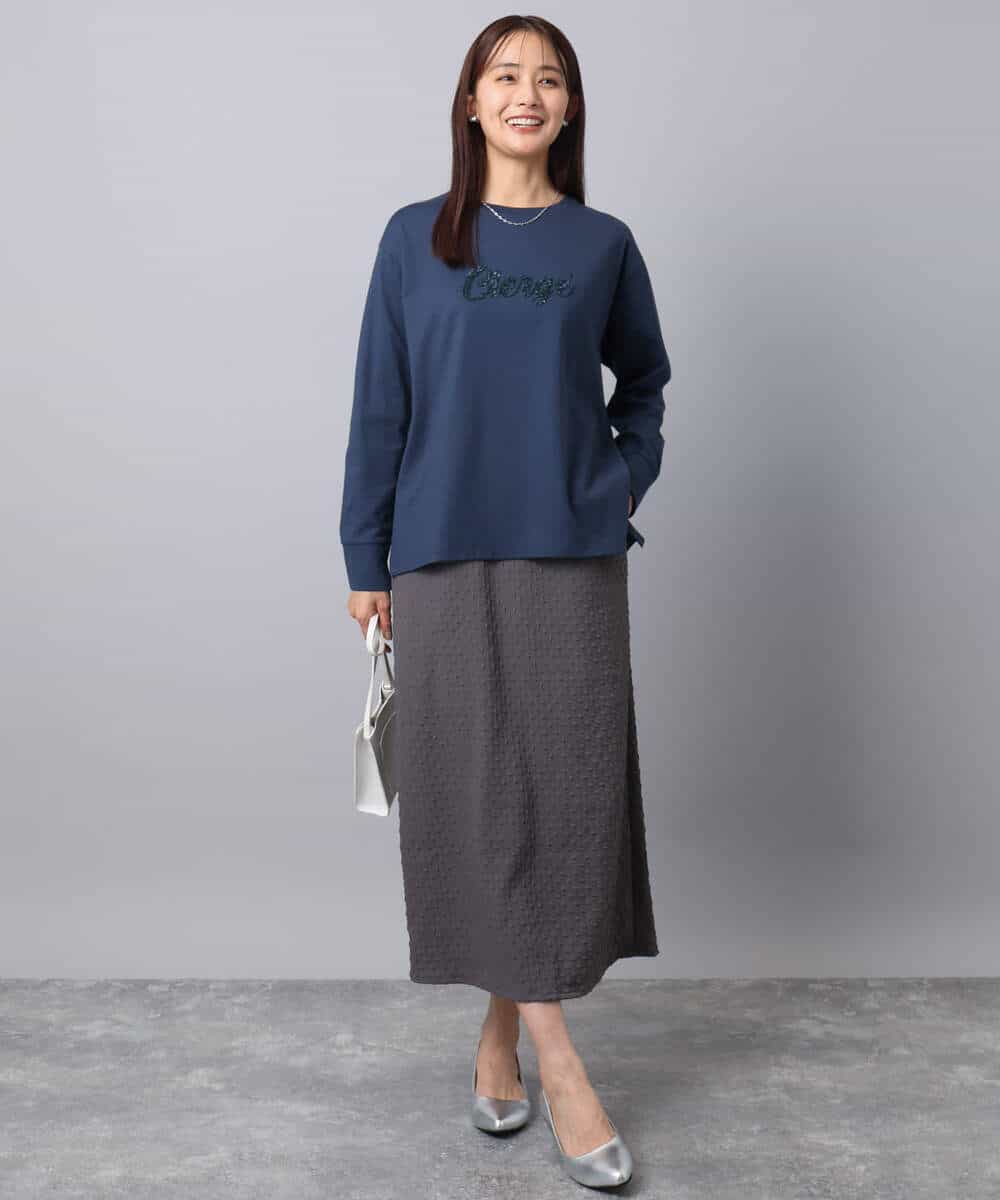 FKKAD31110 MK MICHEL KLEIN(MK ミッシェルクラン) 刺繍ロゴデザイン コットンロンT/洗える ネイビー