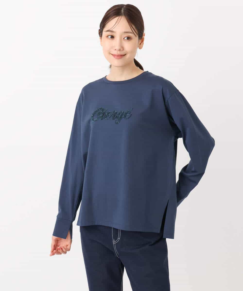 FKKAD31110 MK MICHEL KLEIN(MK ミッシェルクラン) 刺繍ロゴデザイン コットンロンT/洗える ネイビー