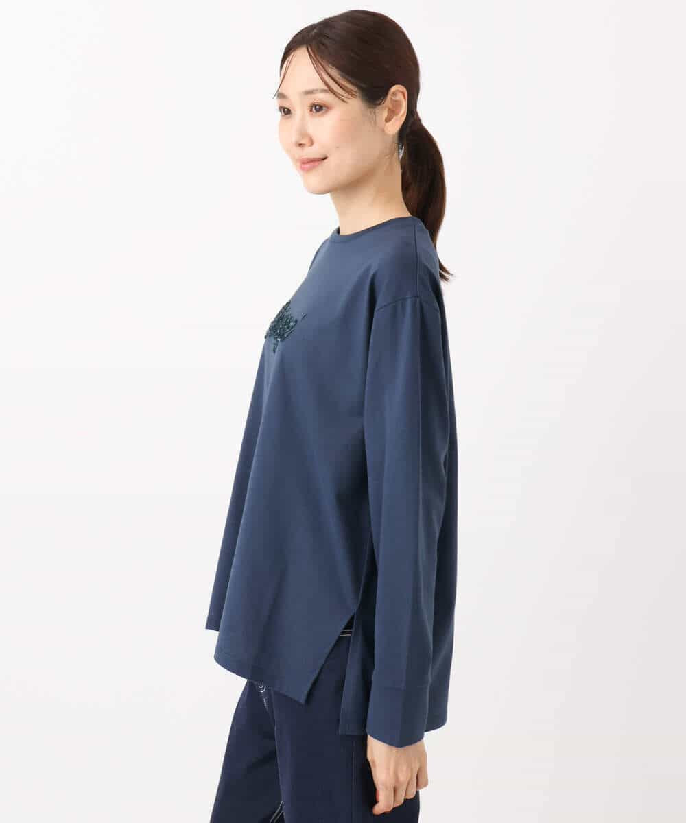 FKKAD31110 MK MICHEL KLEIN(MK ミッシェルクラン) 刺繍ロゴデザイン コットンロンT/洗える ネイビー