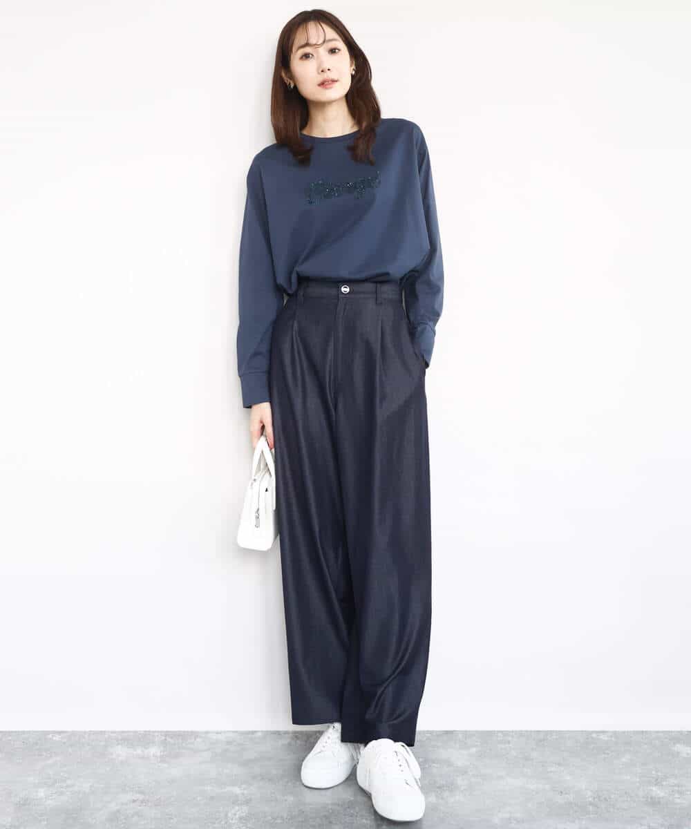 FKKAD31110 MK MICHEL KLEIN(MK ミッシェルクラン) 刺繍ロゴデザイン コットンロンT/洗える ネイビー