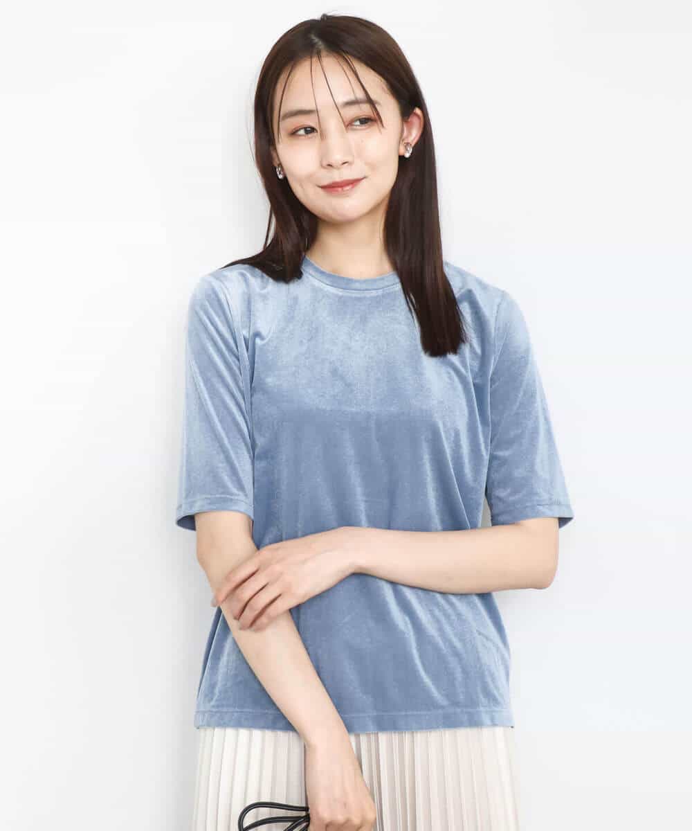 FKKAD33080 MK MICHEL KLEIN(MK ミッシェルクラン) シアーベロアTシャツ/洗える グレージュ