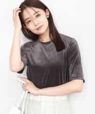 FKKAD33080 MK MICHEL KLEIN(MK ミッシェルクラン) シアーベロアTシャツ/洗える グレージュ