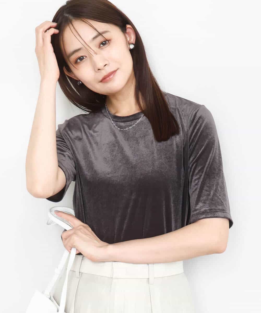 FKKAD33080 MK MICHEL KLEIN(MK ミッシェルクラン) シアーベロアTシャツ/洗える グレージュ