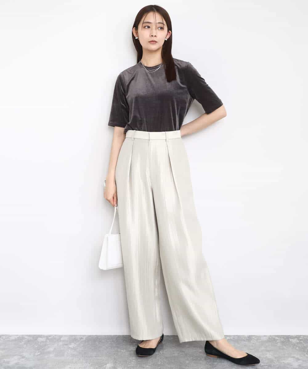 FKKAD33080 MK MICHEL KLEIN(MK ミッシェルクラン) シアーベロアTシャツ/洗える グレージュ