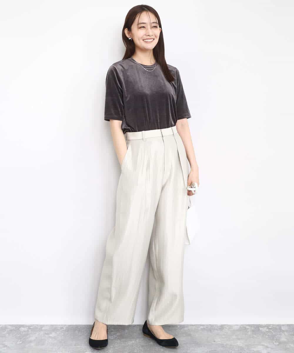 FKKAD33080 MK MICHEL KLEIN(MK ミッシェルクラン) シアーベロアTシャツ/洗える グレージュ