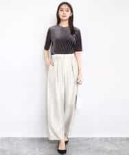 FKKAD33080 MK MICHEL KLEIN(MK ミッシェルクラン) シアーベロアTシャツ/洗える グレージュ