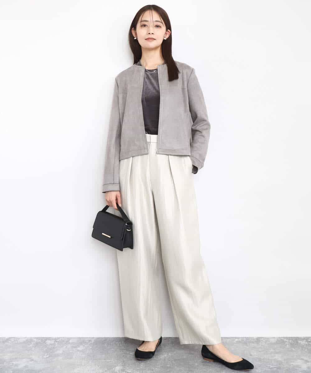 FKKAD33080 MK MICHEL KLEIN(MK ミッシェルクラン) シアーベロアTシャツ/洗える グレージュ