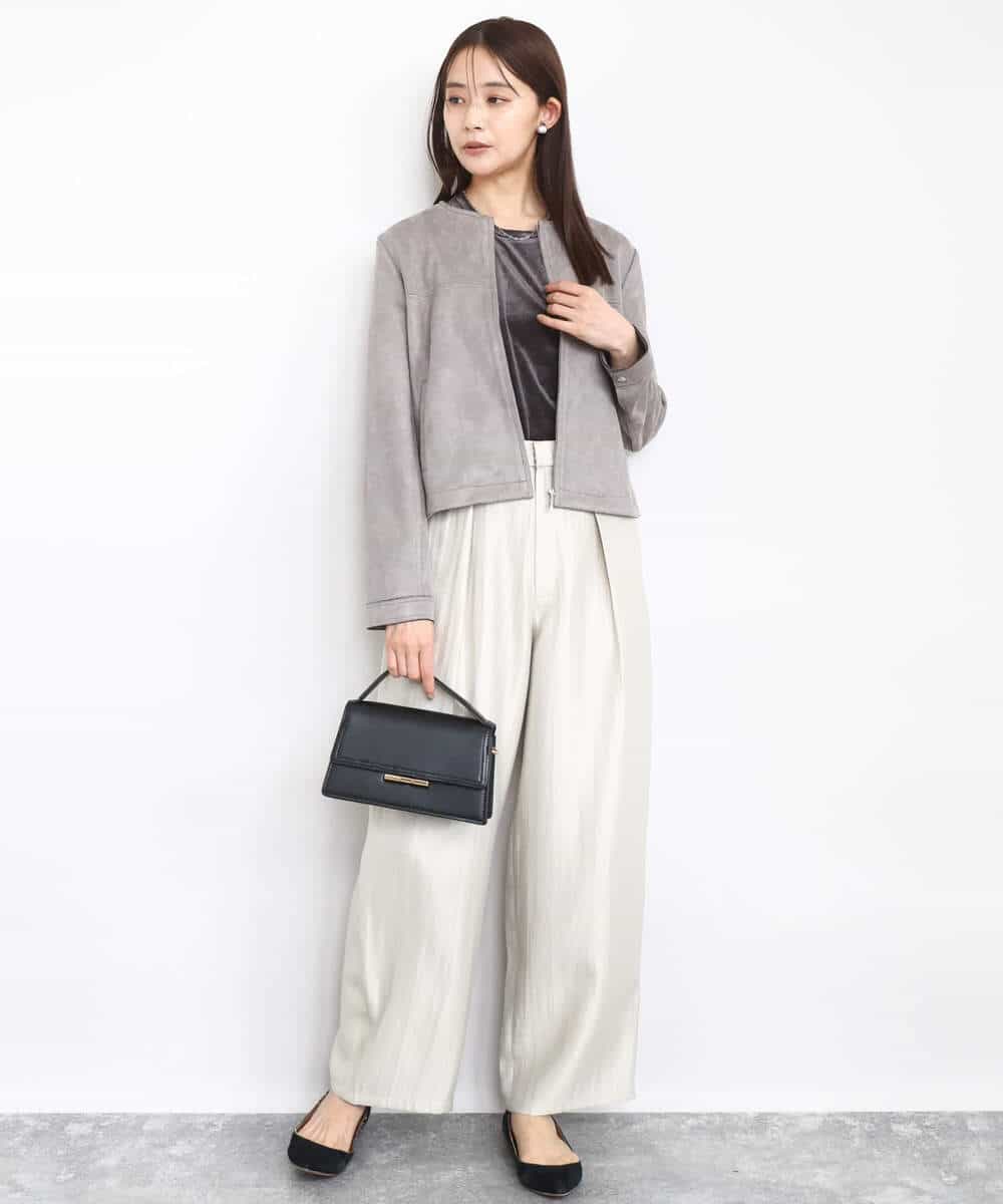 FKKAD33080 MK MICHEL KLEIN(MK ミッシェルクラン) シアーベロアTシャツ/洗える グレージュ