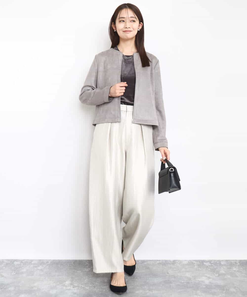 FKKAD33080 MK MICHEL KLEIN(MK ミッシェルクラン) シアーベロアTシャツ/洗える グレージュ