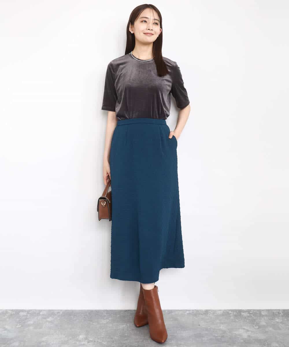FKKAD33080 MK MICHEL KLEIN(MK ミッシェルクラン) シアーベロアTシャツ/洗える グレージュ