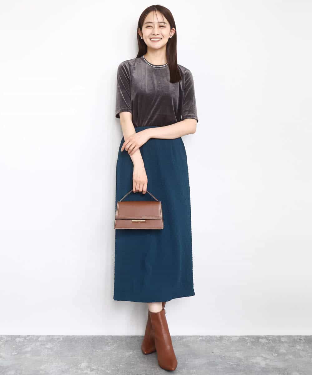 FKKAD33080 MK MICHEL KLEIN(MK ミッシェルクラン) シアーベロアTシャツ/洗える グレージュ