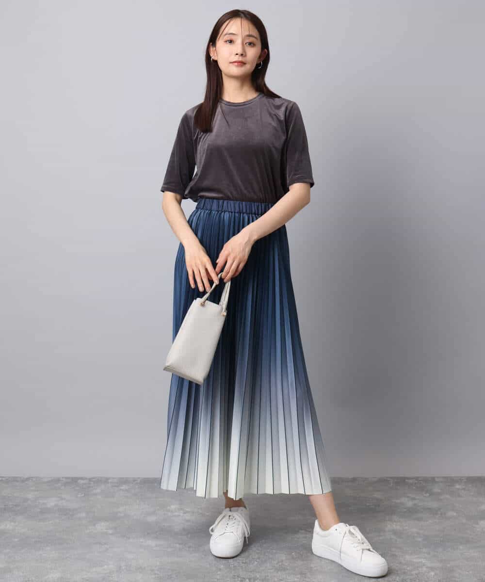 FKKAD33080 MK MICHEL KLEIN(MK ミッシェルクラン) シアーベロアTシャツ/洗える グレージュ