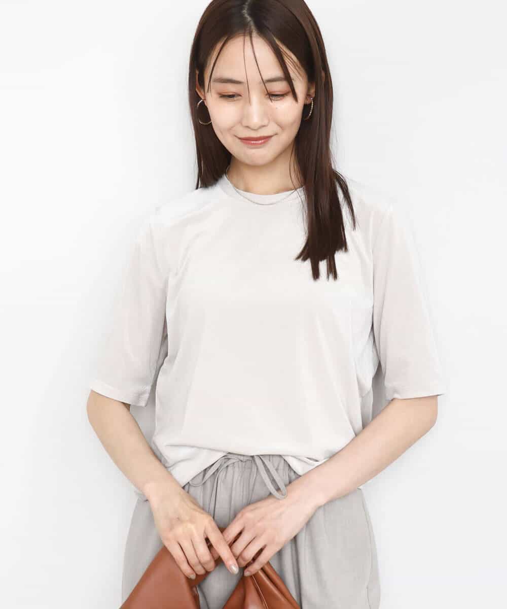FKKAD33080 MK MICHEL KLEIN(MK ミッシェルクラン) シアーベロアTシャツ/洗える グレージュ