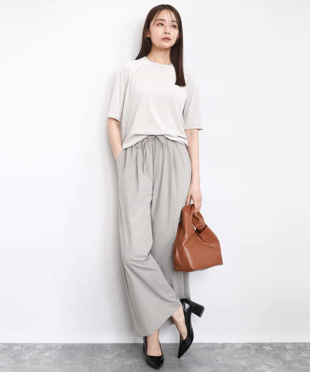 FKKAD33080 MK MICHEL KLEIN(MK ミッシェルクラン) シアーベロアTシャツ/洗える グレージュ