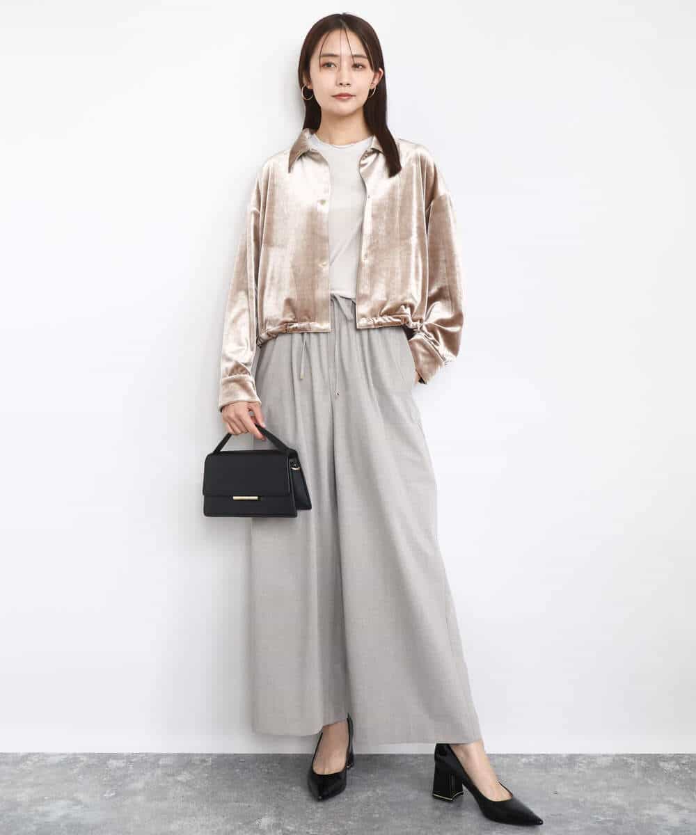 FKKAD33080 MK MICHEL KLEIN(MK ミッシェルクラン) シアーベロアTシャツ/洗える グレージュ
