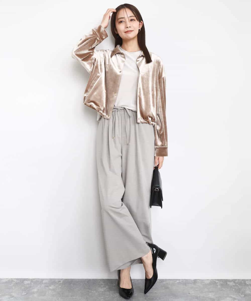 FKKAD33080 MK MICHEL KLEIN(MK ミッシェルクラン) シアーベロアTシャツ/洗える グレージュ