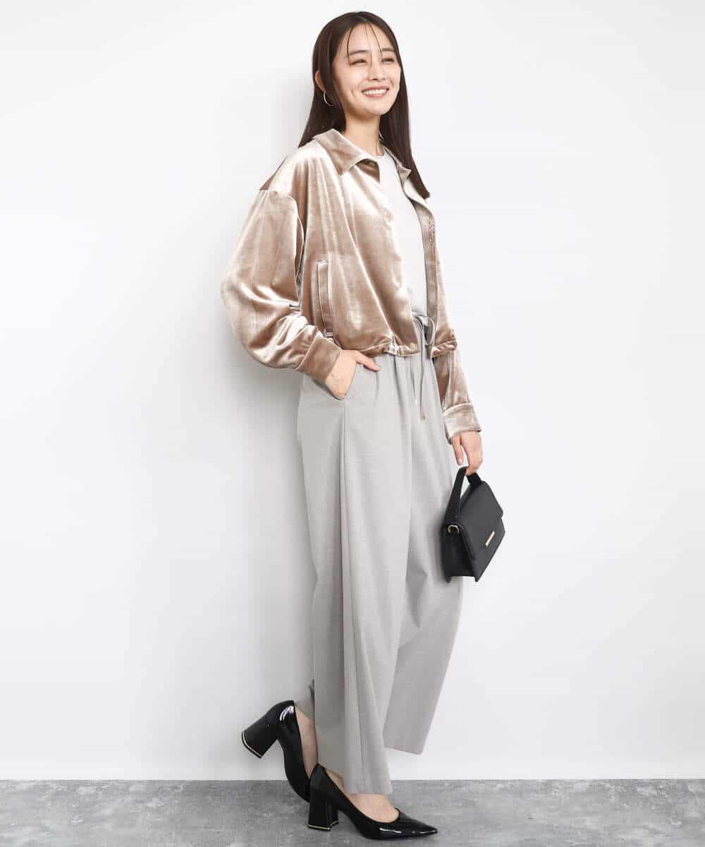 FKKAD33080 MK MICHEL KLEIN(MK ミッシェルクラン) シアーベロアTシャツ/洗える グレージュ