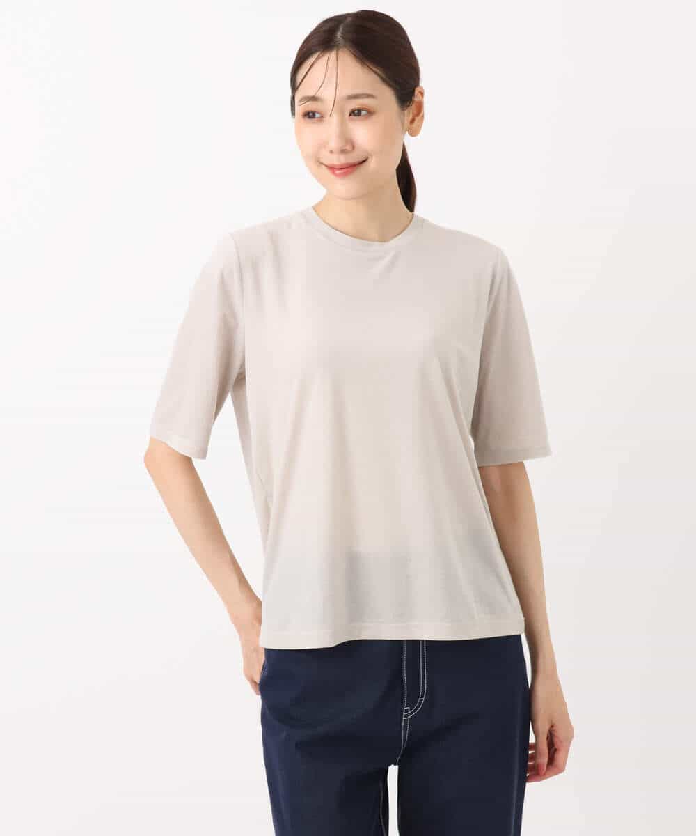 FKKAD33080 MK MICHEL KLEIN(MK ミッシェルクラン) シアーベロアTシャツ/洗える グレージュ