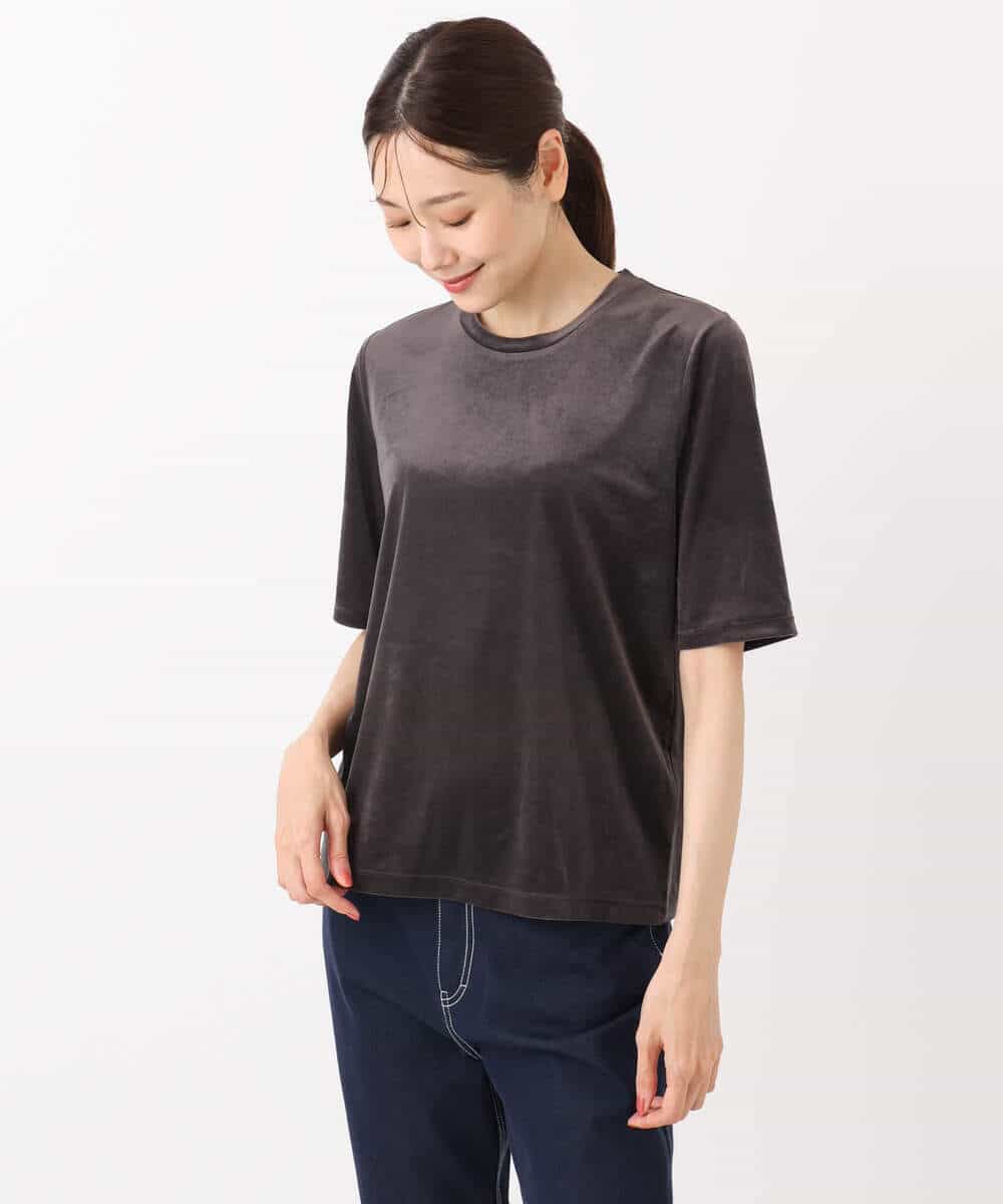 FKKAD33080 MK MICHEL KLEIN(MK ミッシェルクラン) シアーベロアTシャツ/洗える グレージュ
