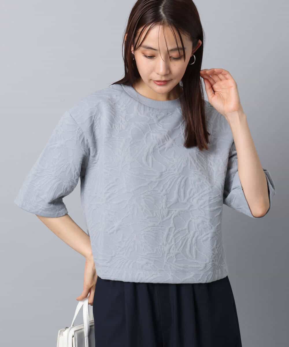 FKKAD33130 MK MICHEL KLEIN(MK ミッシェルクラン) フクレジャガード五分袖プルオーバー/洗える グレー