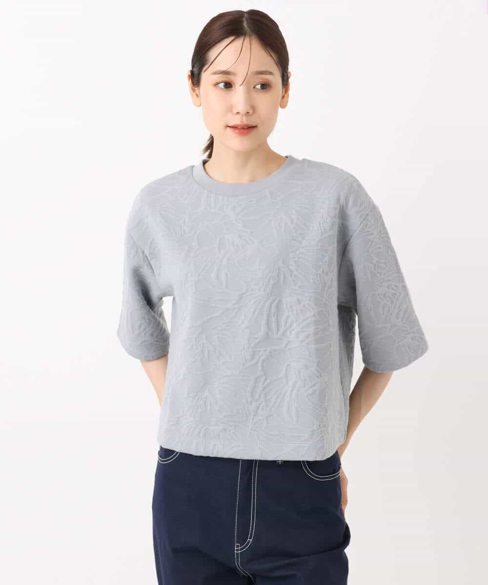 FKKAD33130 MK MICHEL KLEIN(MK ミッシェルクラン) フクレジャガード五分袖プルオーバー/洗える グレー