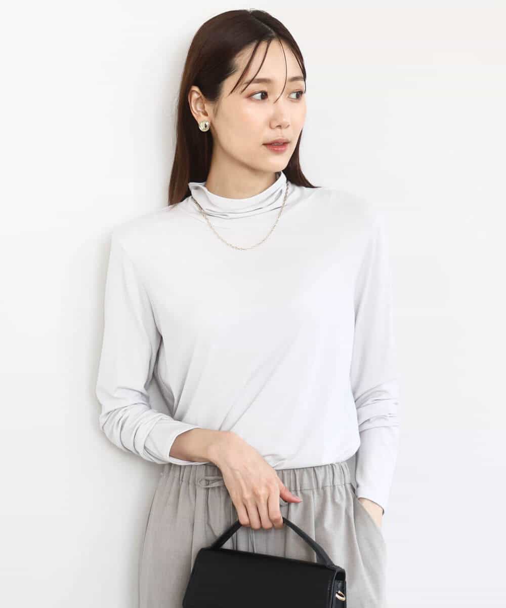 FKKAD35100 MK MICHEL KLEIN(MK ミッシェルクラン) ハイネックシアーカットソー/洗える ライトグレー