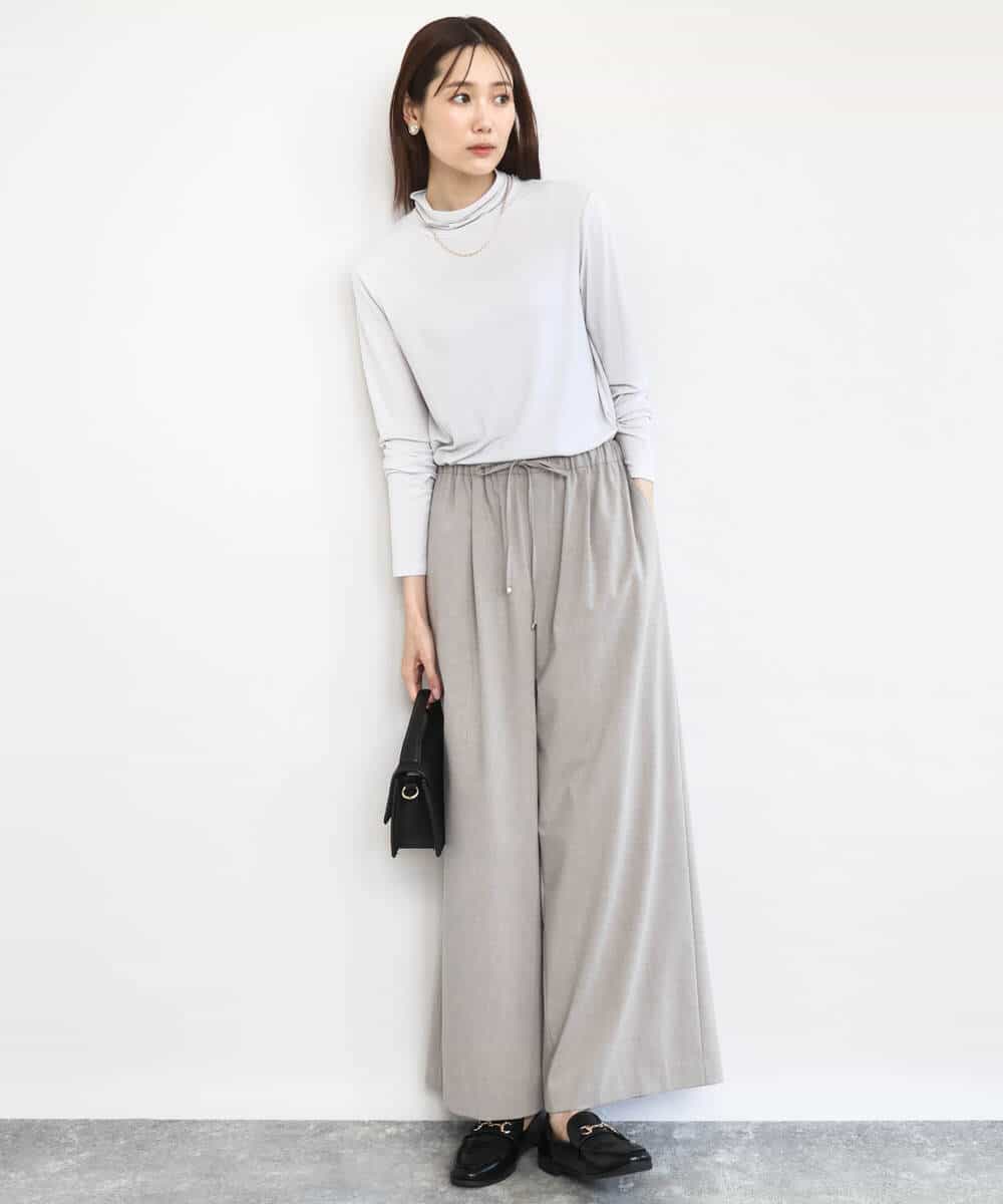 FKKAD35100 MK MICHEL KLEIN(MK ミッシェルクラン) ハイネックシアーカットソー/洗える ライトグレー