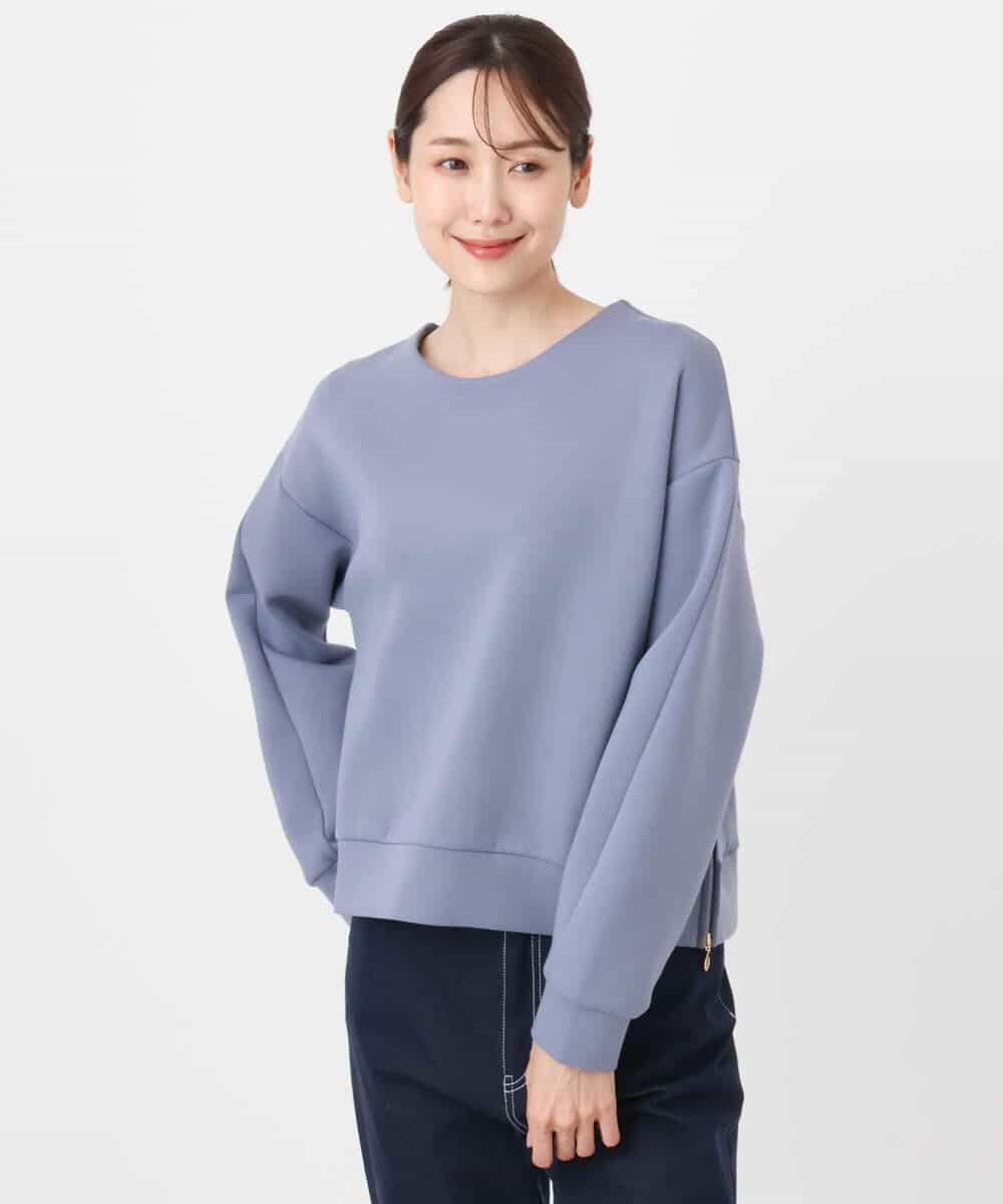 FKKAD43120 MK MICHEL KLEIN(MK ミッシェルクラン) クロップド丈ダンボールプルオーバー/洗える グレイッシュブルー
