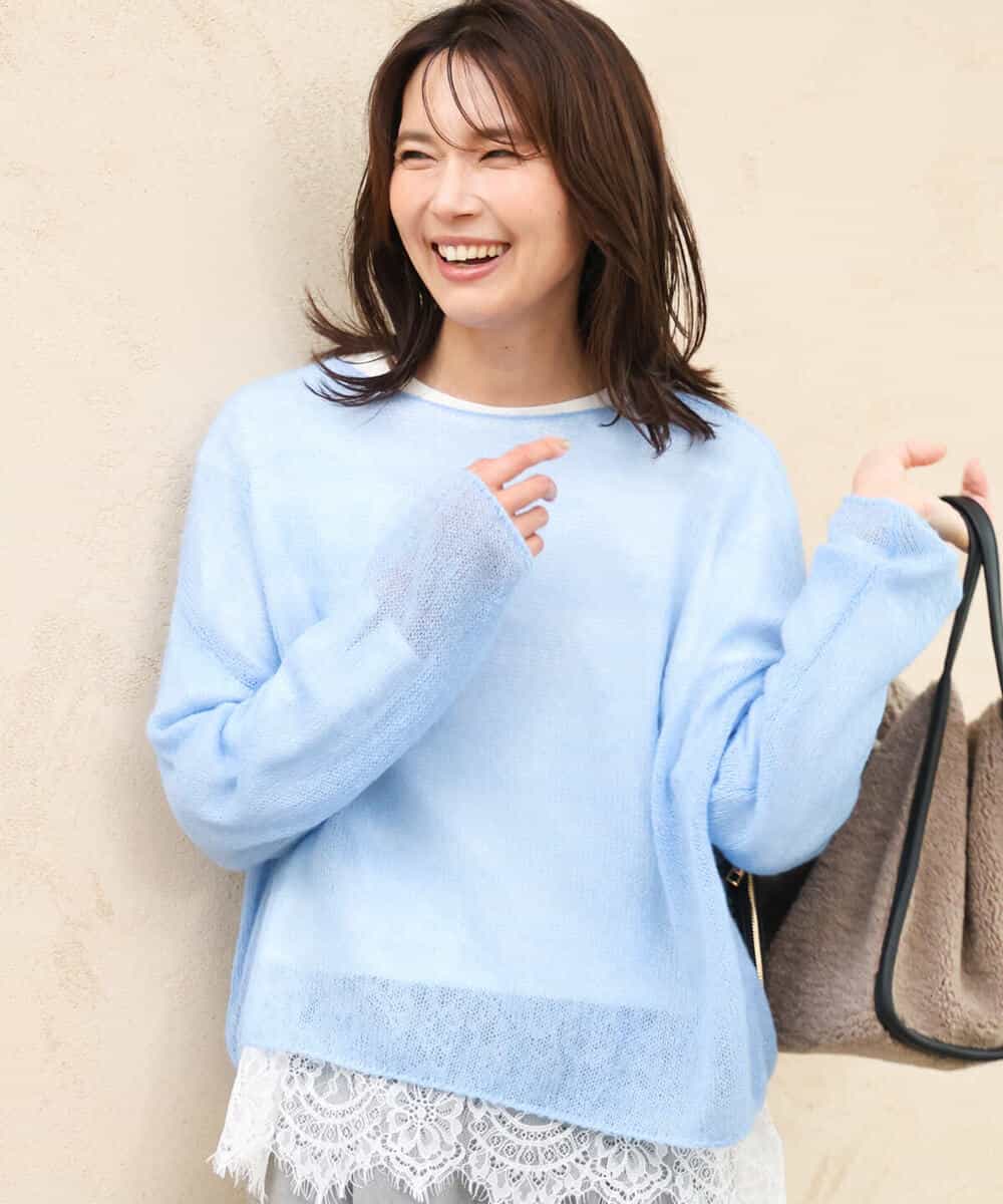 FKKAG40110 MK MICHEL KLEIN(MK ミッシェルクラン) [洗える]レースヘムデザインカットソー ホワイト