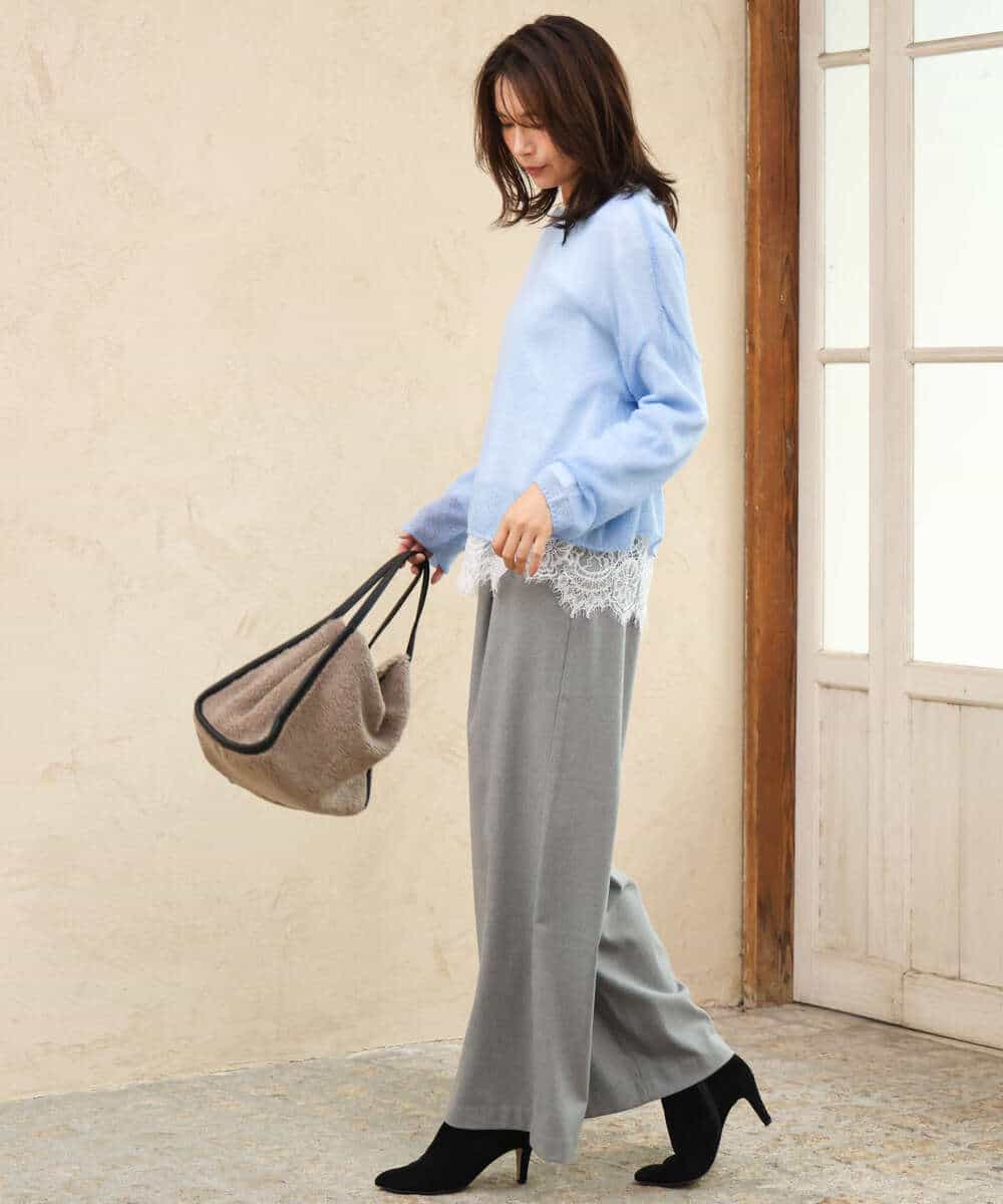 FKKAG40110 MK MICHEL KLEIN(MK ミッシェルクラン) [洗える]レースヘムデザインカットソー ホワイト