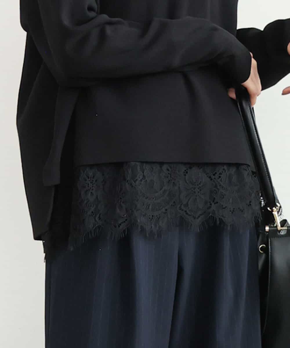 FKKAG40110 MK MICHEL KLEIN(MK ミッシェルクラン) [洗える]レースヘムデザインカットソー ブラック