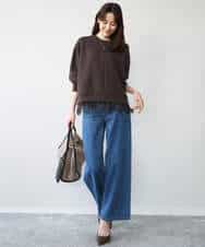 FKKAG41130 MK MICHEL KLEIN(MK ミッシェルクラン) [洗える]レースヘムダンボールカットソー ライトグレー