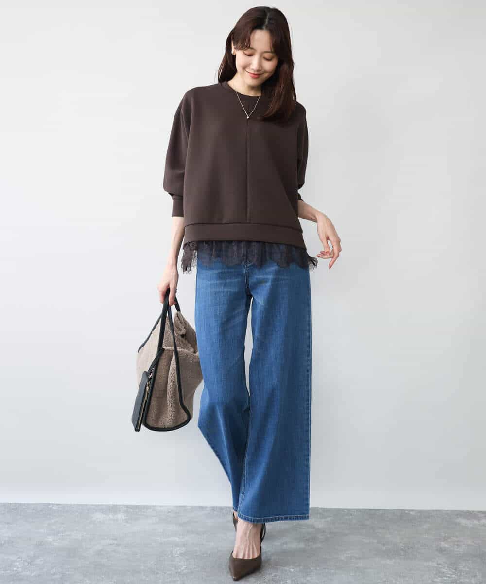 FKKAG41130 MK MICHEL KLEIN(MK ミッシェルクラン) [洗える]レースヘムダンボールカットソー ライトグレー