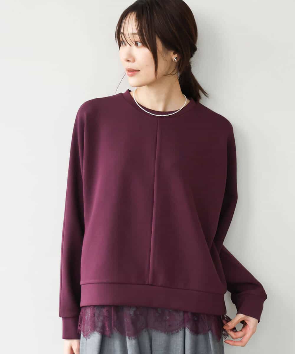 FKKAG41130 MK MICHEL KLEIN(MK ミッシェルクラン) [洗える]レースヘムダンボールカットソー ライトグレー