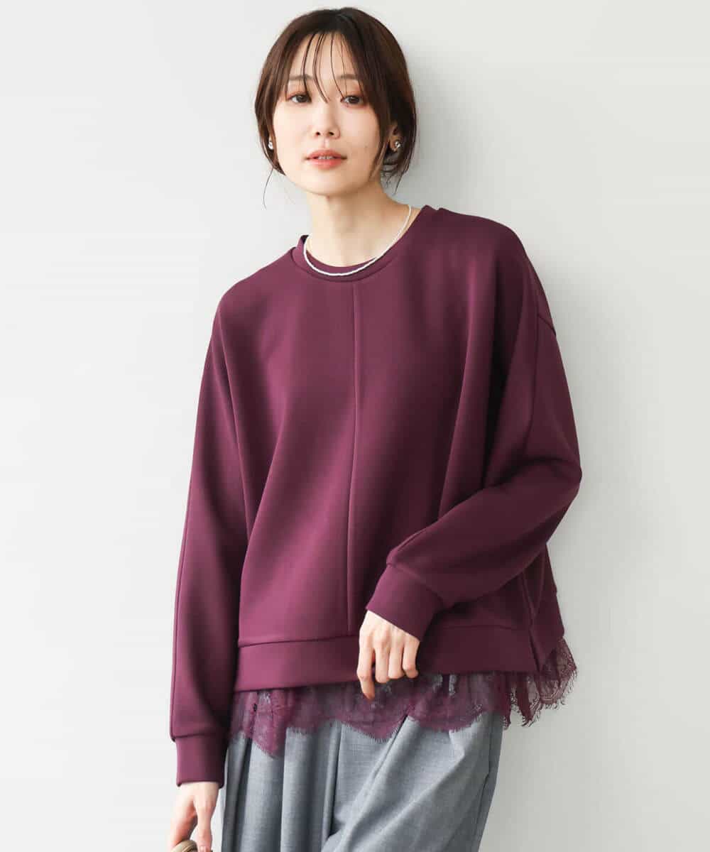 FKKAG41130 MK MICHEL KLEIN(MK ミッシェルクラン) [洗える]レースヘムダンボールカットソー ライトグレー