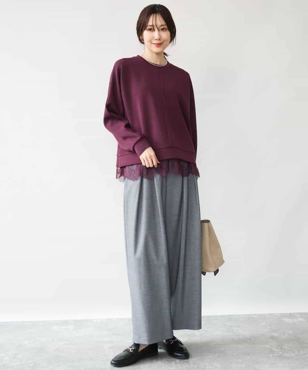 FKKAG41130 MK MICHEL KLEIN(MK ミッシェルクラン) [洗える]レースヘムダンボールカットソー ライトグレー