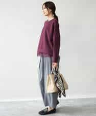 FKKAG41130 MK MICHEL KLEIN(MK ミッシェルクラン) [洗える]レースヘムダンボールカットソー ライトグレー