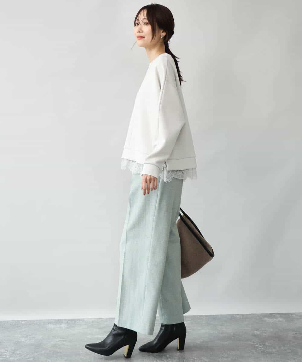 FKKAG41130 MK MICHEL KLEIN(MK ミッシェルクラン) [洗える]レースヘムダンボールカットソー ライトグレー