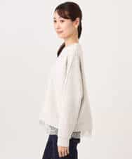 FKKAG41130 MK MICHEL KLEIN(MK ミッシェルクラン) [洗える]レースヘムダンボールカットソー ライトグレー