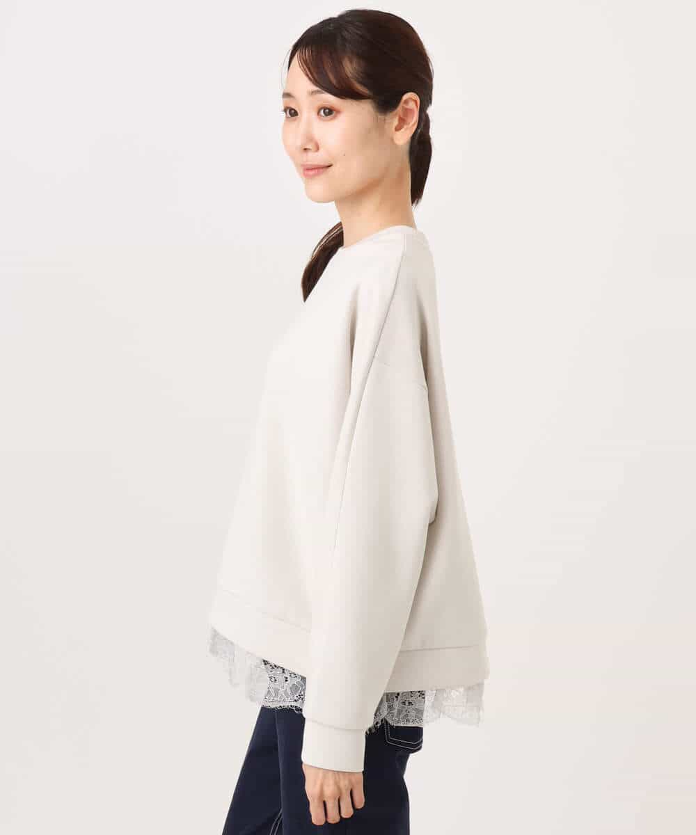 FKKAG41130 MK MICHEL KLEIN(MK ミッシェルクラン) [洗える]レースヘムダンボールカットソー ライトグレー